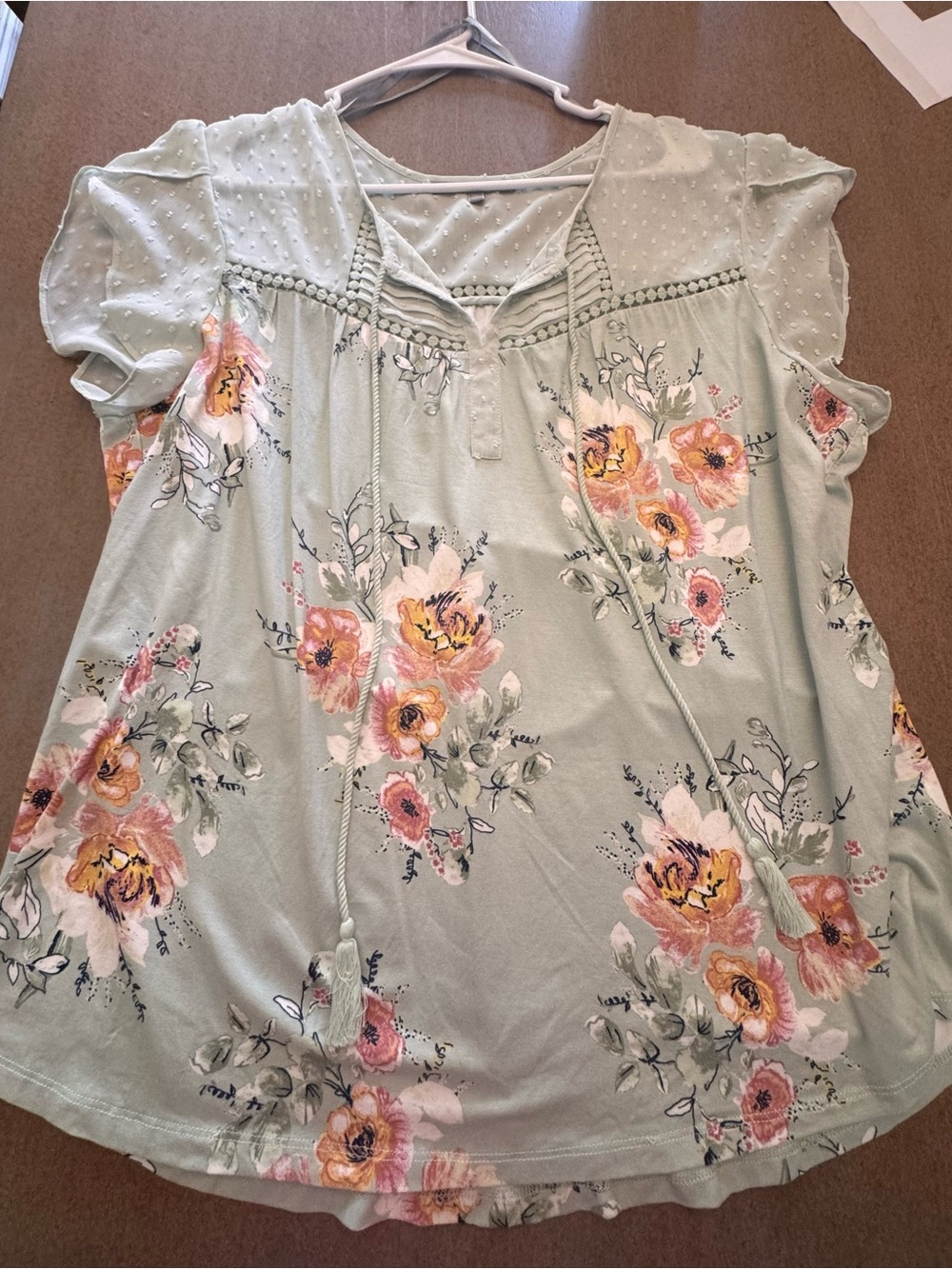 Daniel Rainn Sage Green Floral Tie-Front Tunic